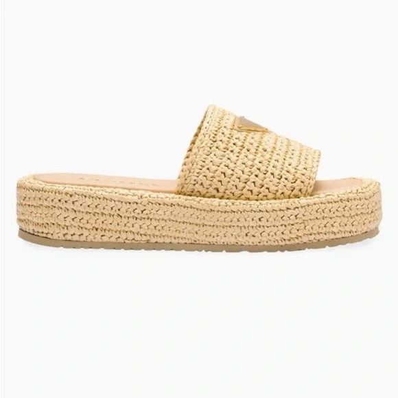 Prada Crochet Flatform Slides Sz 35 Beige Nude Brand New in Box with Receipt - Picture 3 of 16